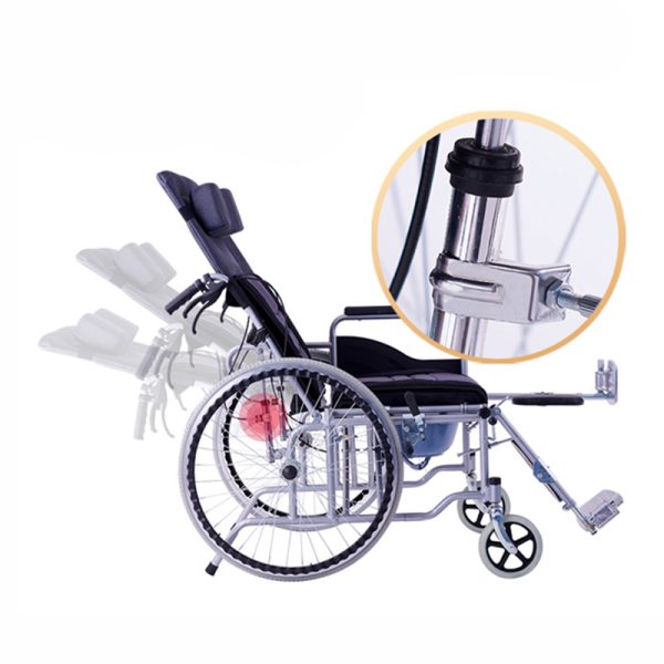 YSM2022 (3) Manueller Rollstuhl mit tragbarem Toilettenstuhl und verstellbarer Rückenlehne