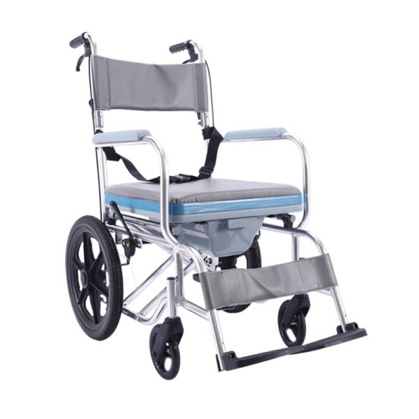 01 Faltbarer Aluminium-Toilettenrollstuhl YSM2058 mit PU-Rädern